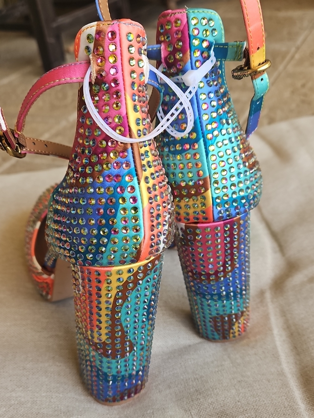 KURT GEIGER Shoreditch Platform Heel Multi Swirl Rainbow Embellished Ankle Strap - Picture 4 of 8